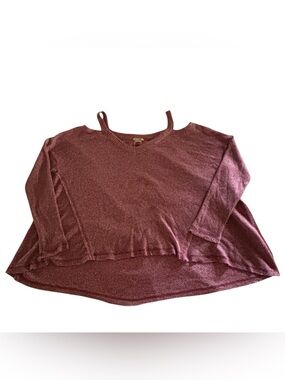 Anthropologie Anama Women's Maroon Red Cold Shoulder Knit Sweater Top Oversized